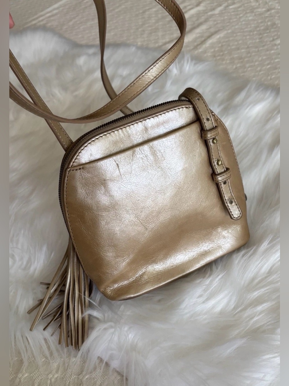 HOBO Metallic Gold Leather Crossbody with Tassel